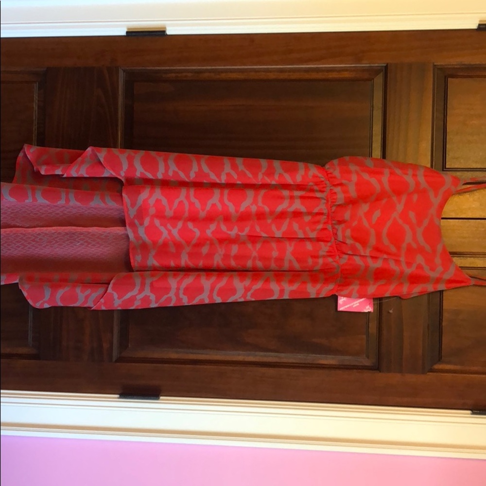 Coral and tan high to low dress
